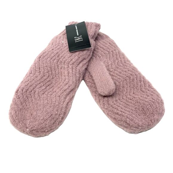INC Chevron Mauve Cozy Knit Fleece Lined Chenille Mittens One Size - Picture 2 of 5